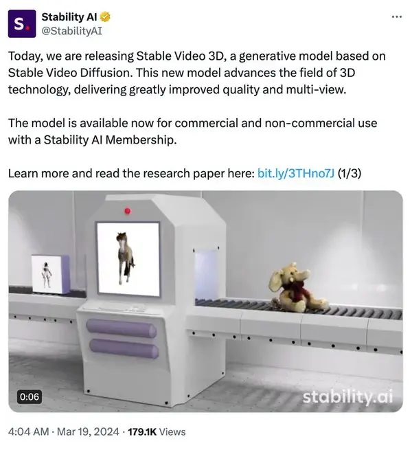 Stability AI 发布 3D 生成模型