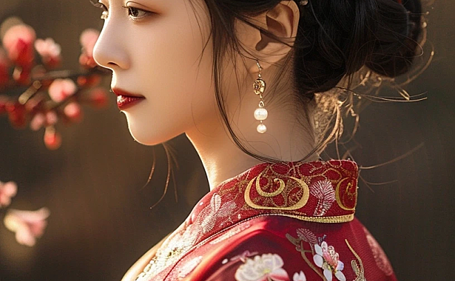 红色中国风古装美女