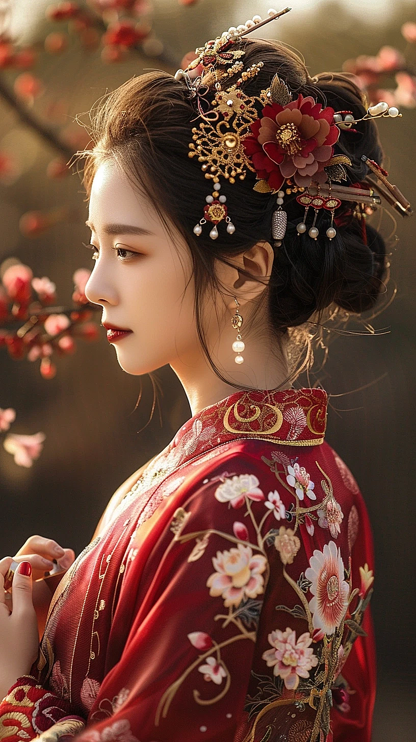 红色中国风古装美女