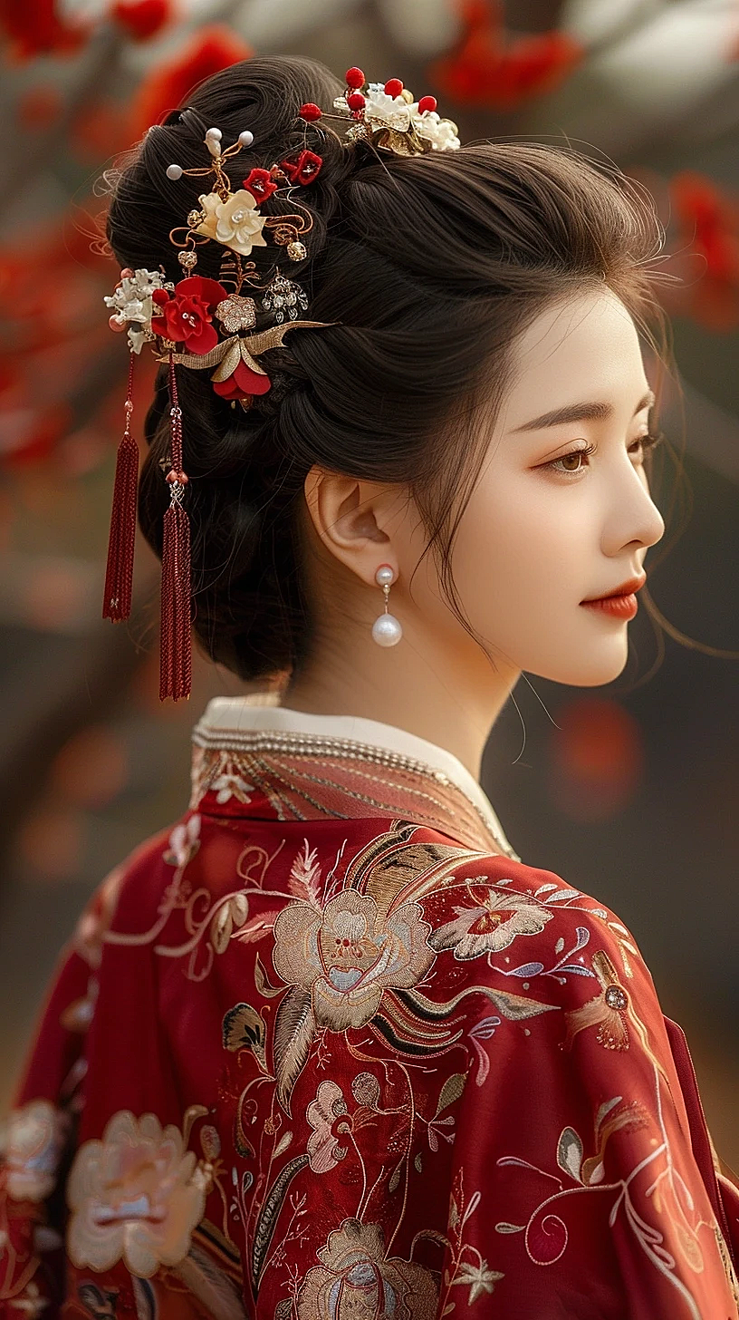 红色中国风古装美女