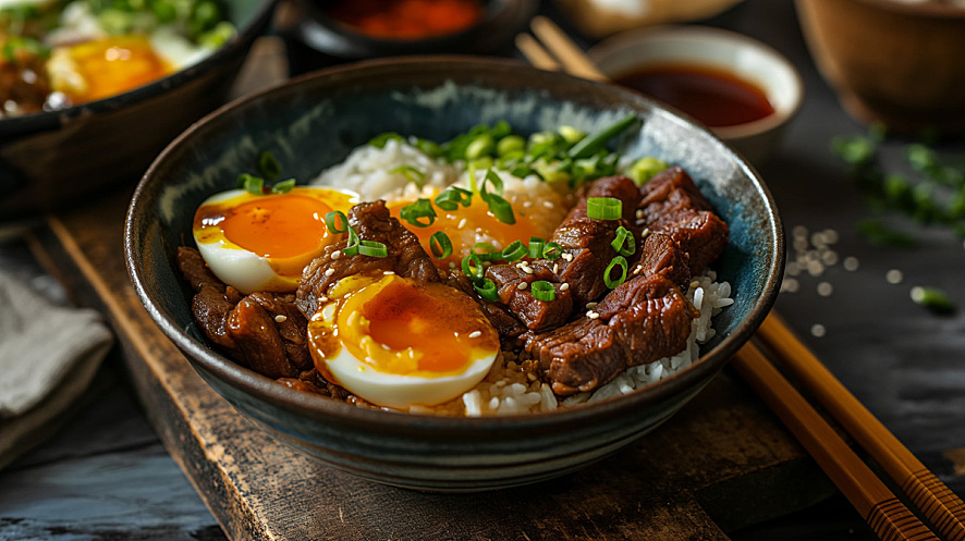 鸡蛋牛肉盖浇饭