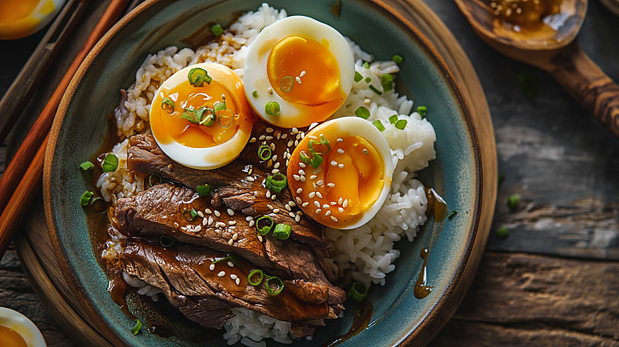 鸡蛋牛肉盖浇饭