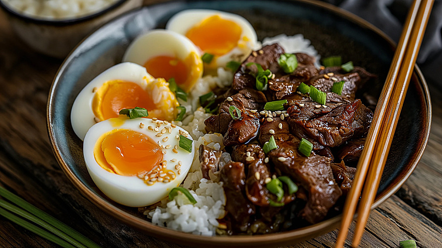 鸡蛋牛肉盖浇饭