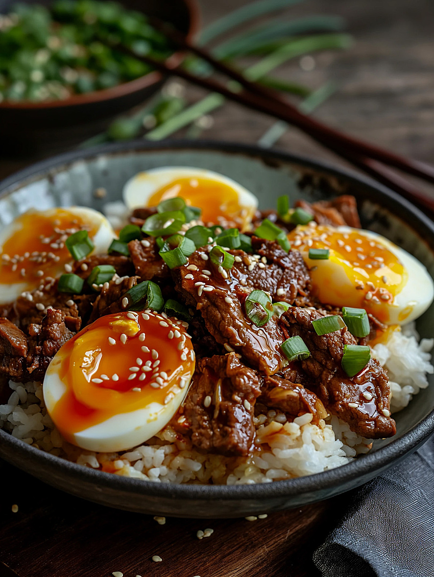 鸡蛋牛肉盖浇饭