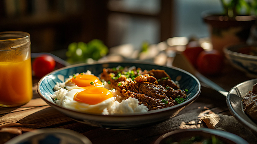 鸡蛋牛肉盖浇饭