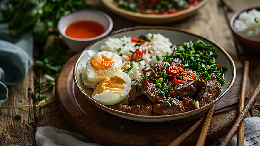 鸡蛋牛肉盖浇饭