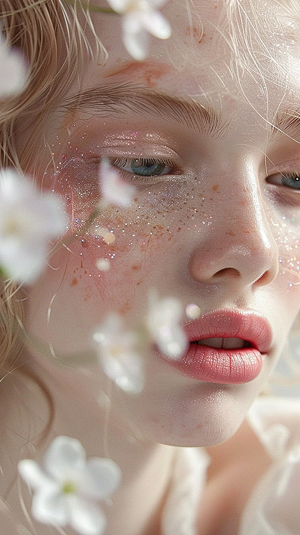 梦幻精致妆容美女脸部特写