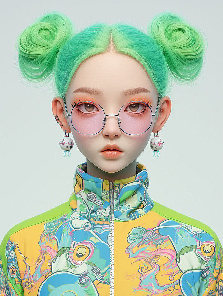 荧光绿下的魅力AI女孩