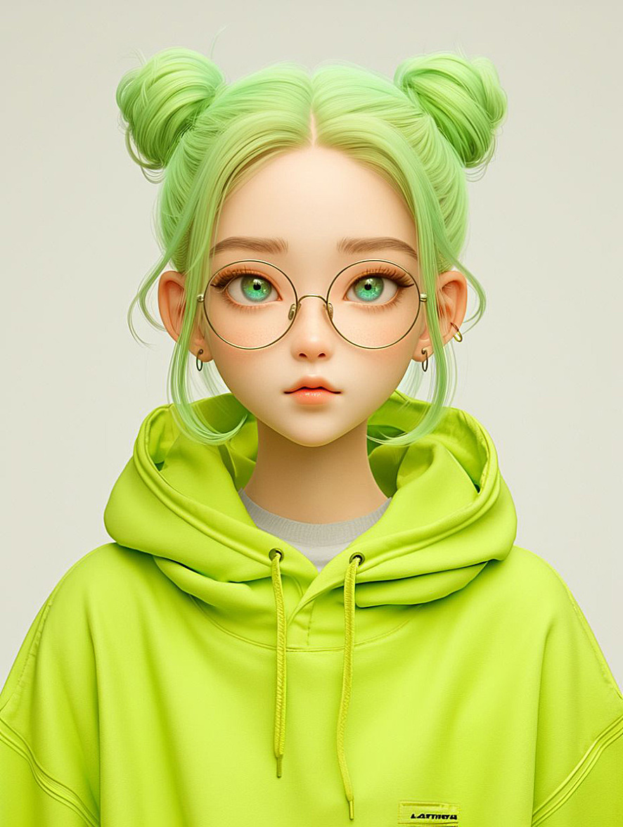 荧光绿下的魅力AI女孩