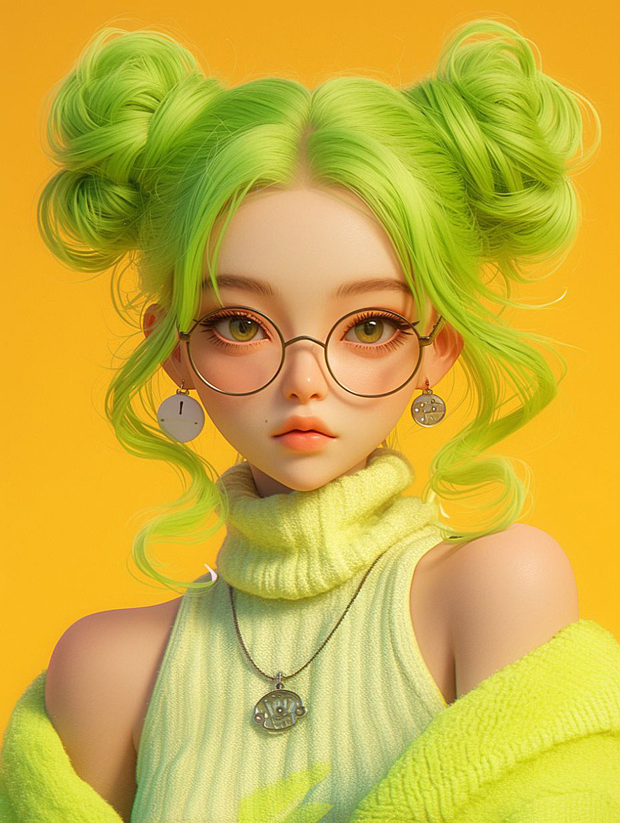 荧光绿下的魅力AI女孩