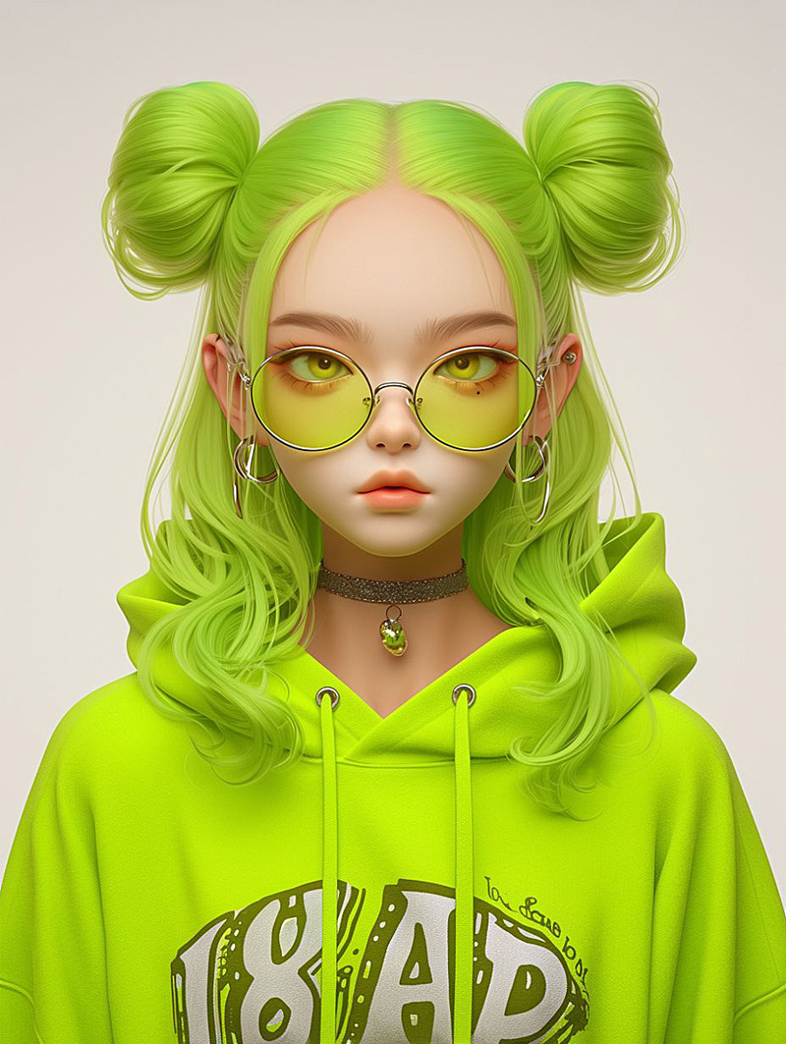 荧光绿下的魅力AI女孩