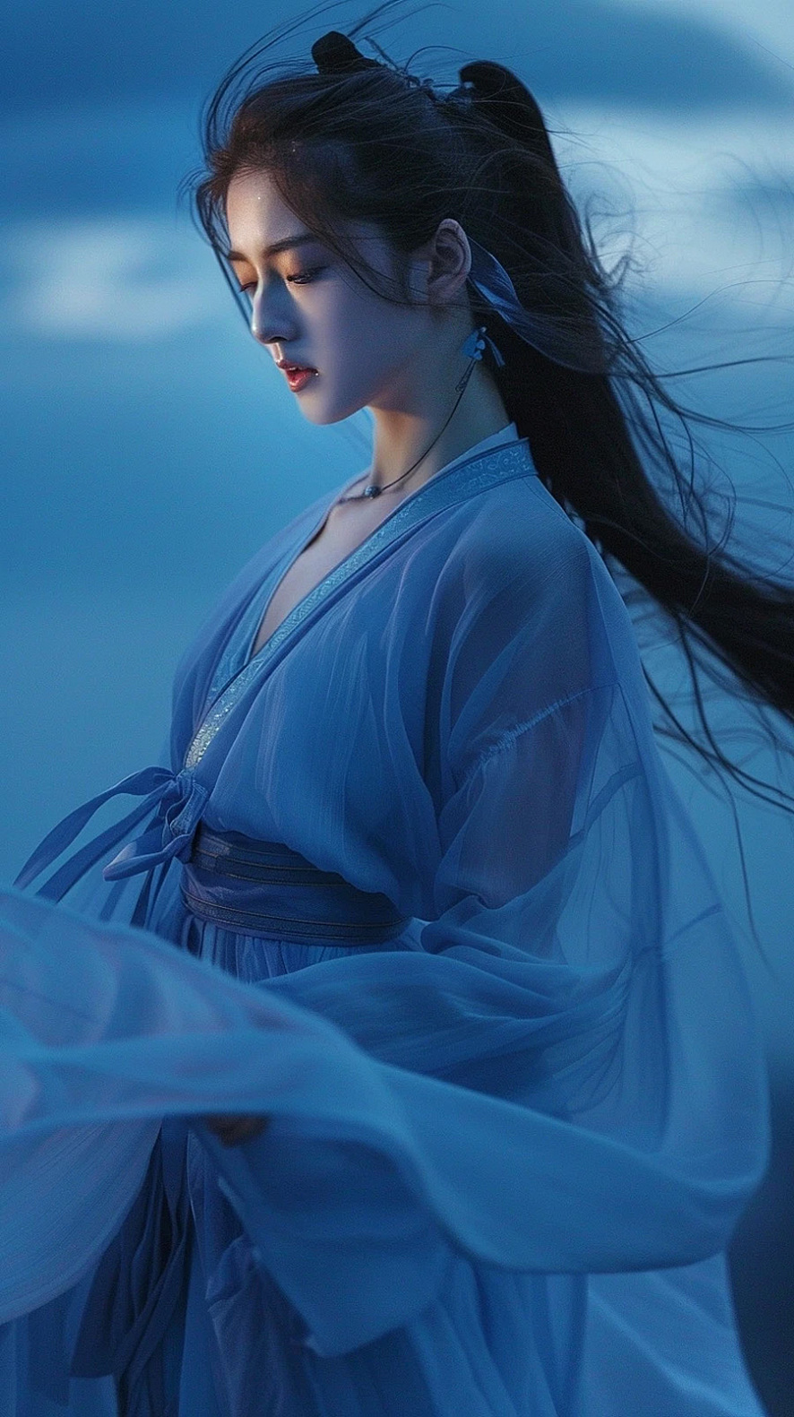 蓝色调中国古装美女