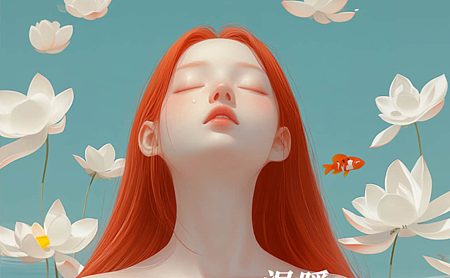 红发佳人的莲池静梦插画