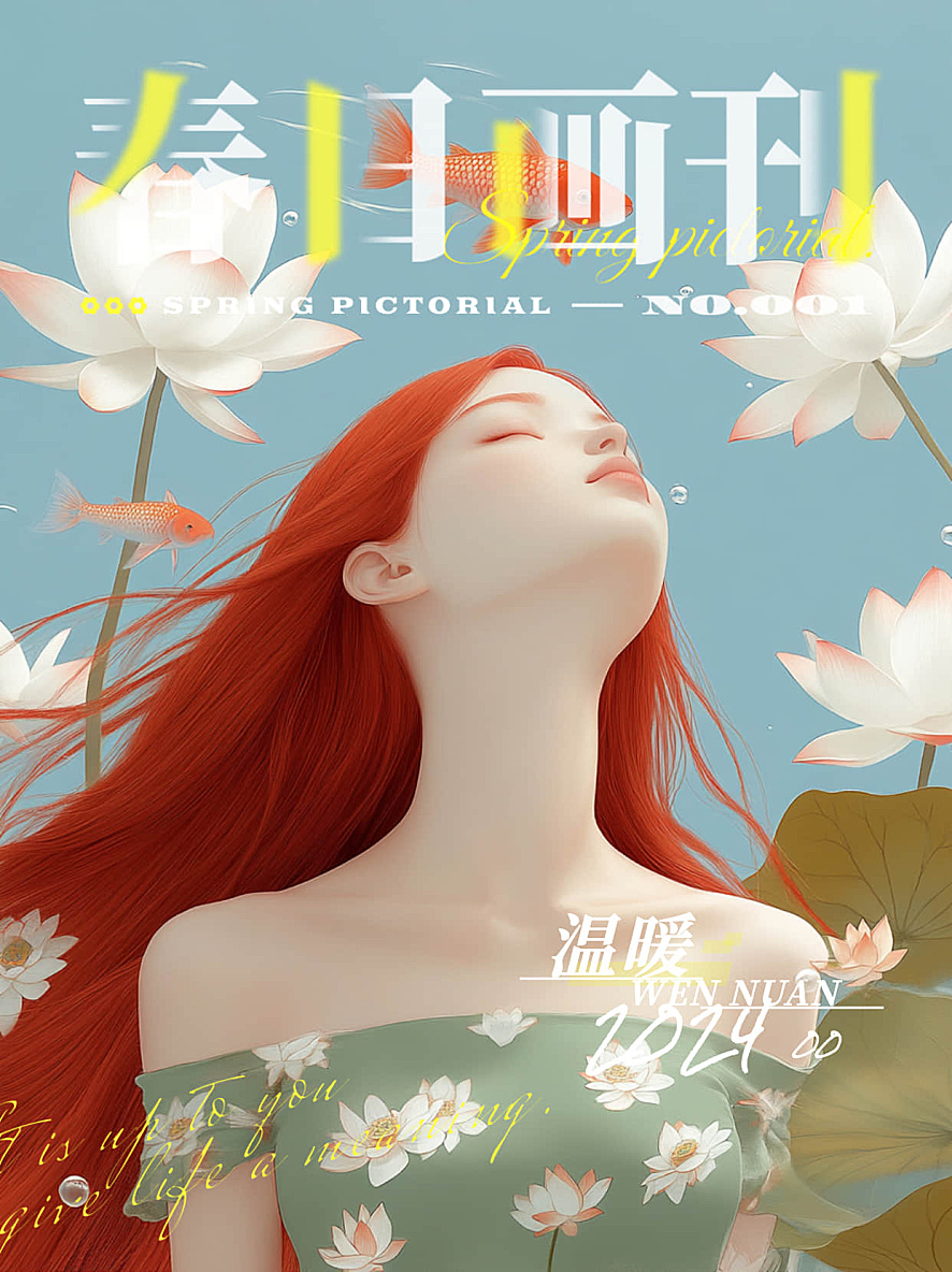 红发佳人的莲池静梦插画