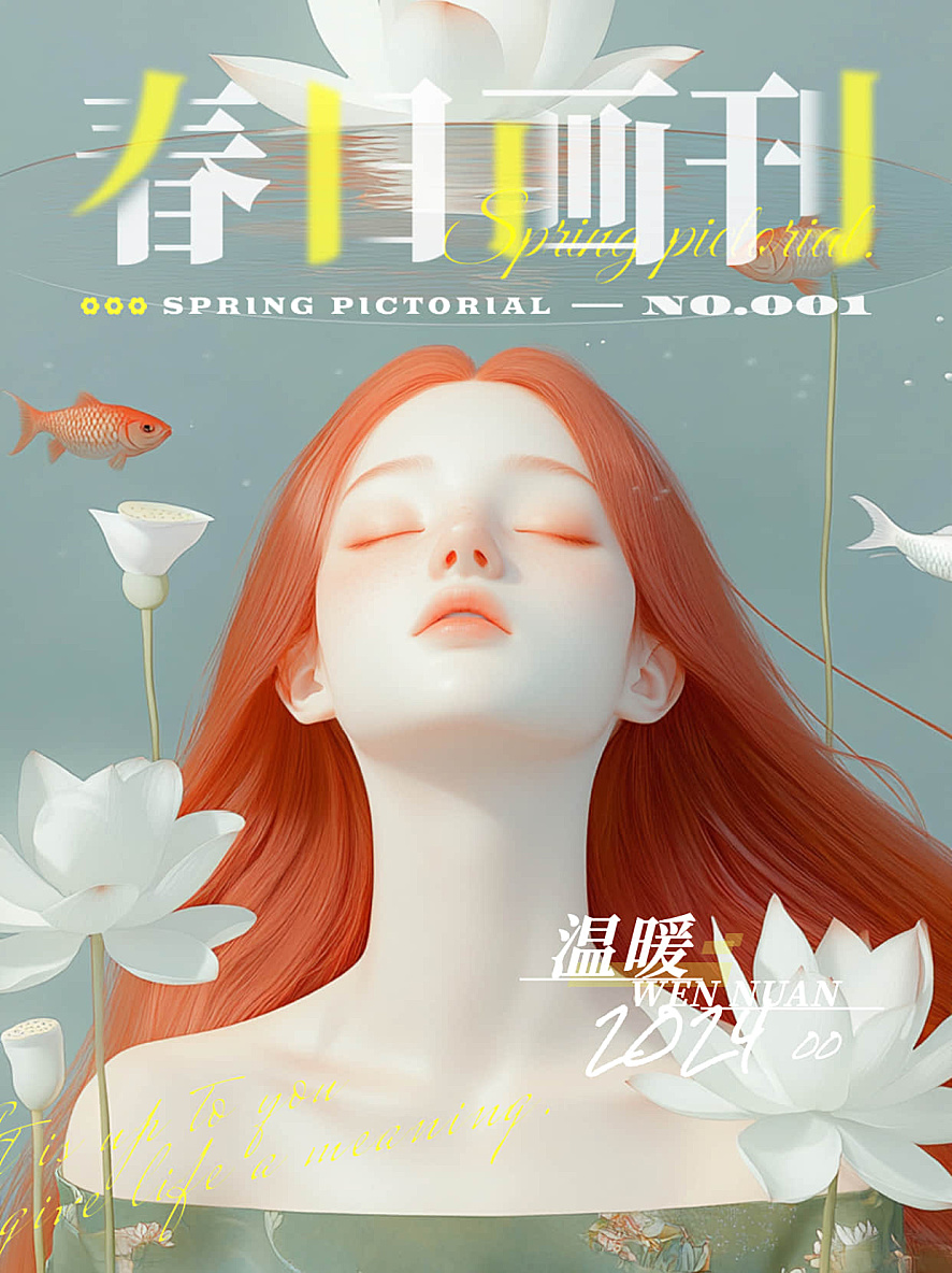 红发佳人的莲池静梦插画