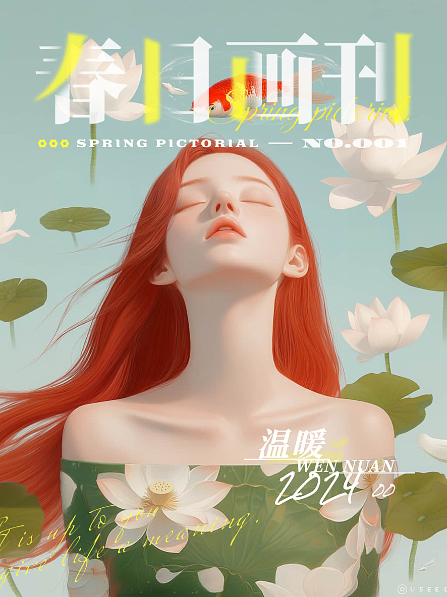 红发佳人的莲池静梦插画