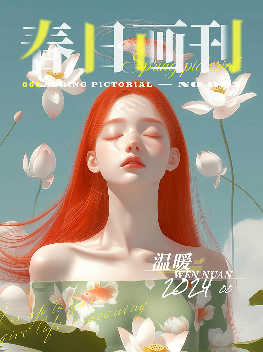 红发佳人的莲池静梦插画