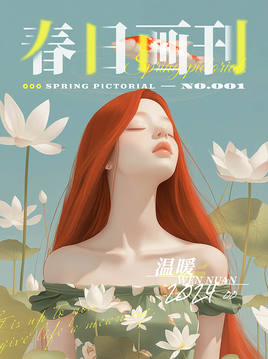 红发佳人的莲池静梦插画