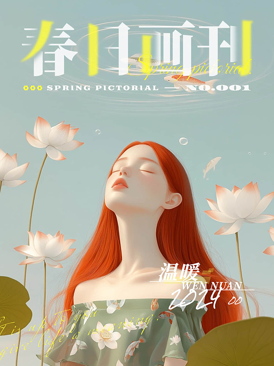 红发佳人的莲池静梦插画