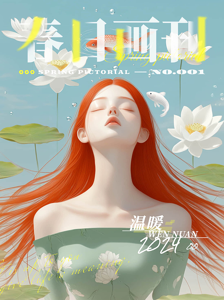 红发佳人的莲池静梦插画