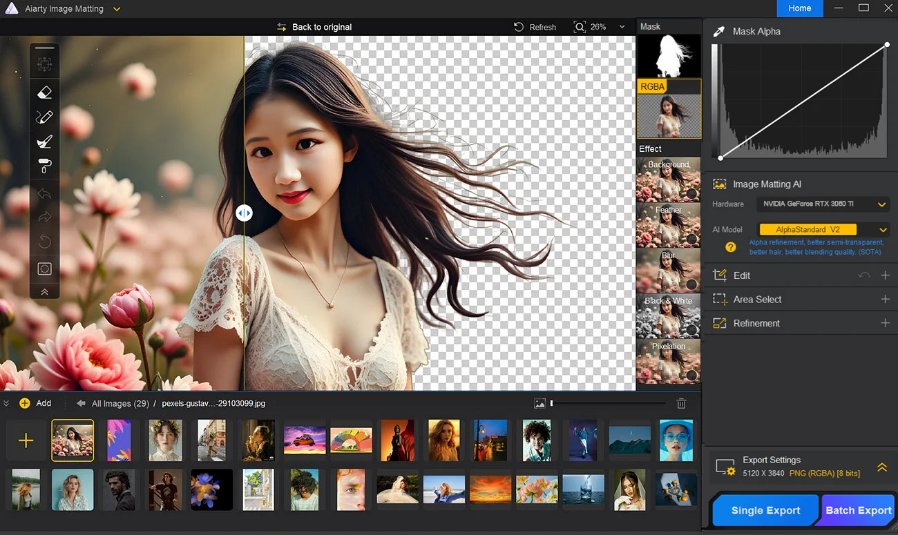 Aiarty Image Matting v2.6 - Digiarty 旗下图像背景移除抠图AI神器，性价比之王，终身完美激活，支持批量，本地便携破解版，支持 Windows/MacOS